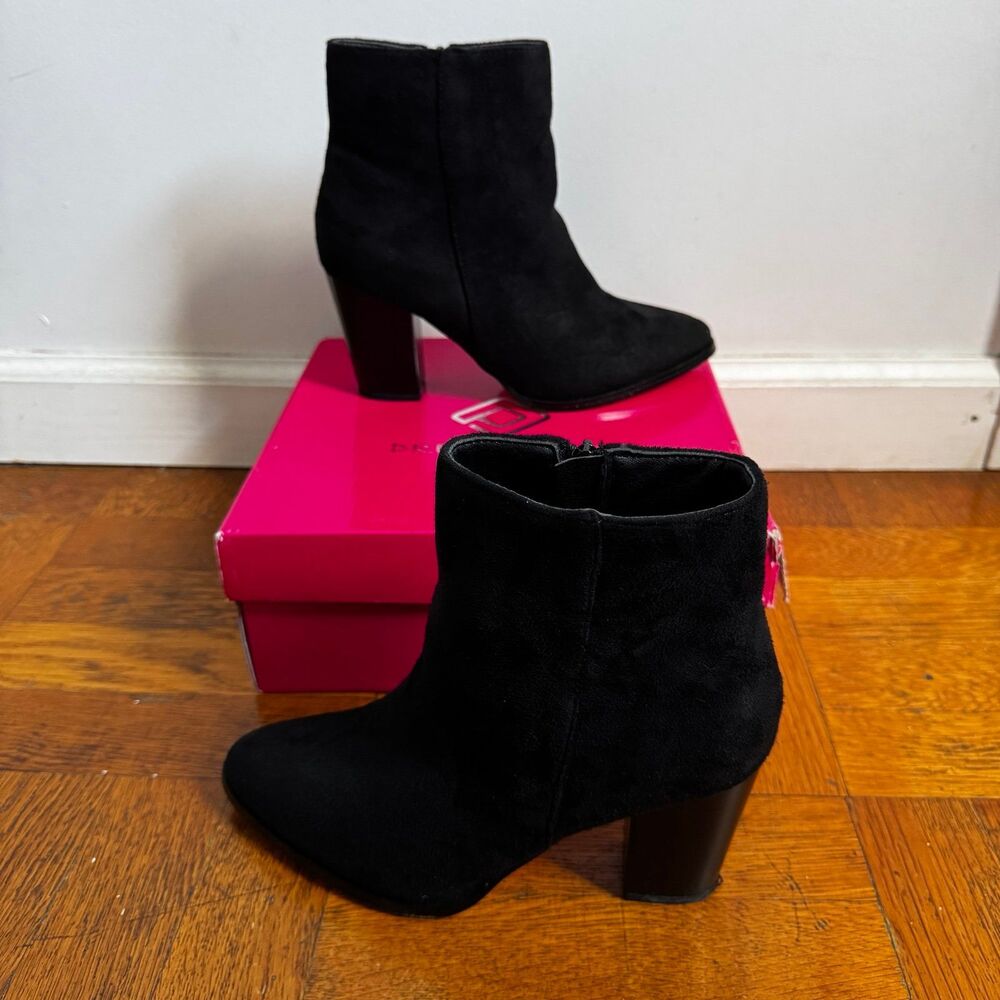 Black Suede Boots Ankle Booties Chunky Heel